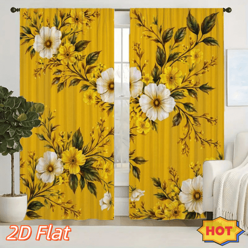 tende 2d piatte - 2 pezzi di tende stampate 2d, tende decorative per cucina con motivo di rami di fiori gialli e , rinfrescante , ad definizione, stile , a per camera da letto, ufficio, cucina, soggiorno, studio, bagno