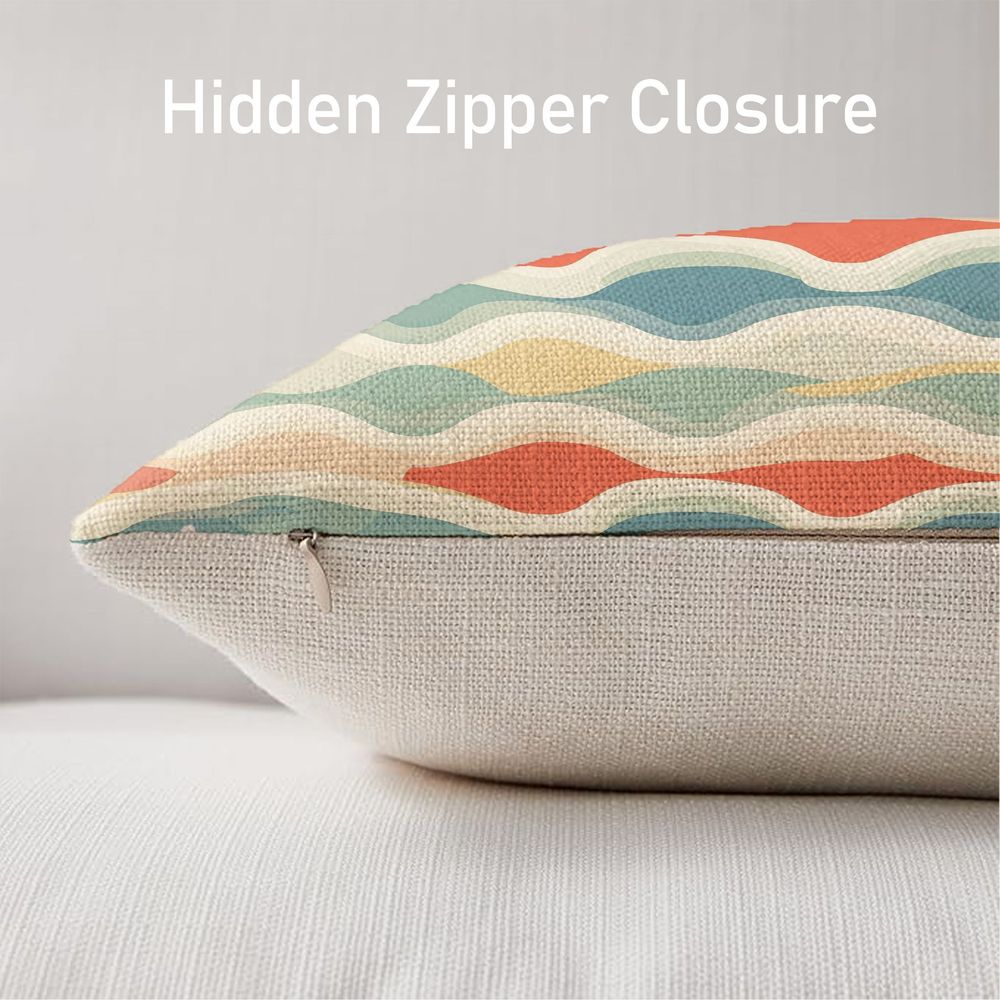 Outdoor Pillows 2pcs Set with InsertWave Pattern Outdoor Cushion (17.72inch) Features a Seamless Design of Wavy Lines in Pastel Colors, Creating a Retro-inspired Aesthetic. Versatile as a Seat or Backrest, Perfect for Patios, Gardens, or Lounges. D