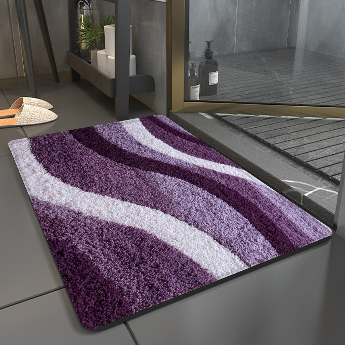 1pc   wavy textured rug non slip floor mat rectangular suitable for entryway   room bedroom laundry room holiday gift holiday decoration bathroom mat soft velvet printed floor mat 2d flat