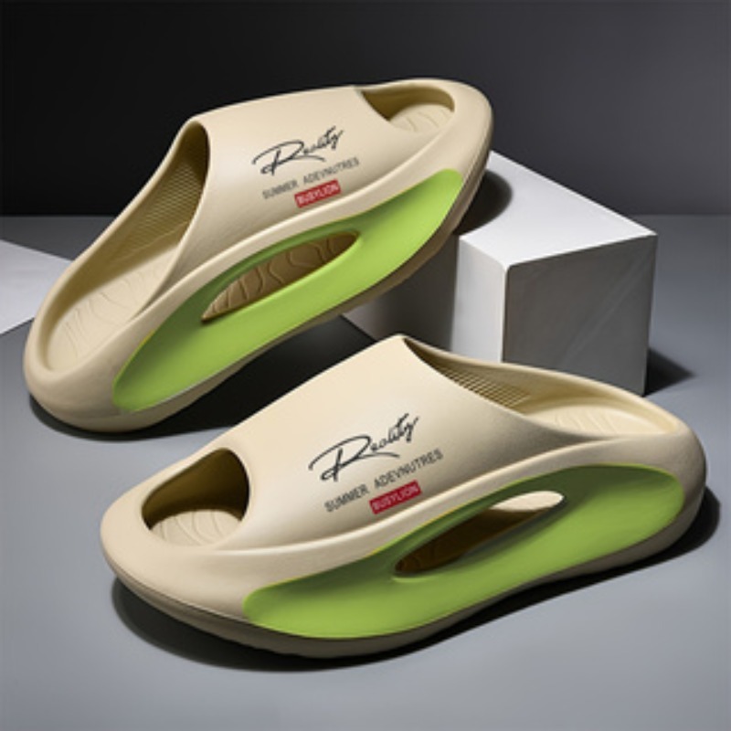 Image of Women's Home And Indoor Slippers Feature Hollow- Designs For . The Shoe Body Is With Letter Prints, Complemented By A Color-blocking Design And Smooth Lines. With A Neat Silhouette, Women Shoes