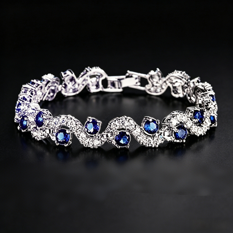 Image of 925 Silvery Women's Wavy Dark Bracelet, Inlaid With , Classic , Suitable For Daily Wear, Parties, Events & Festival Gifts, With Box