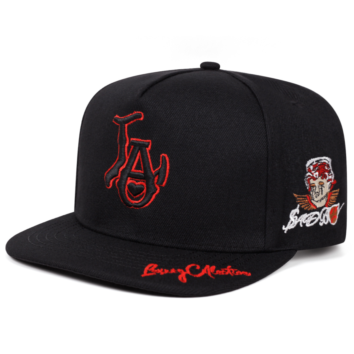 TEMU Classic Straight Flat Visor Snapback Hat, Multi-position La Letter & Vintage Sculpture Portrait Embroidery Cap, City Theme Trendy Headwear For