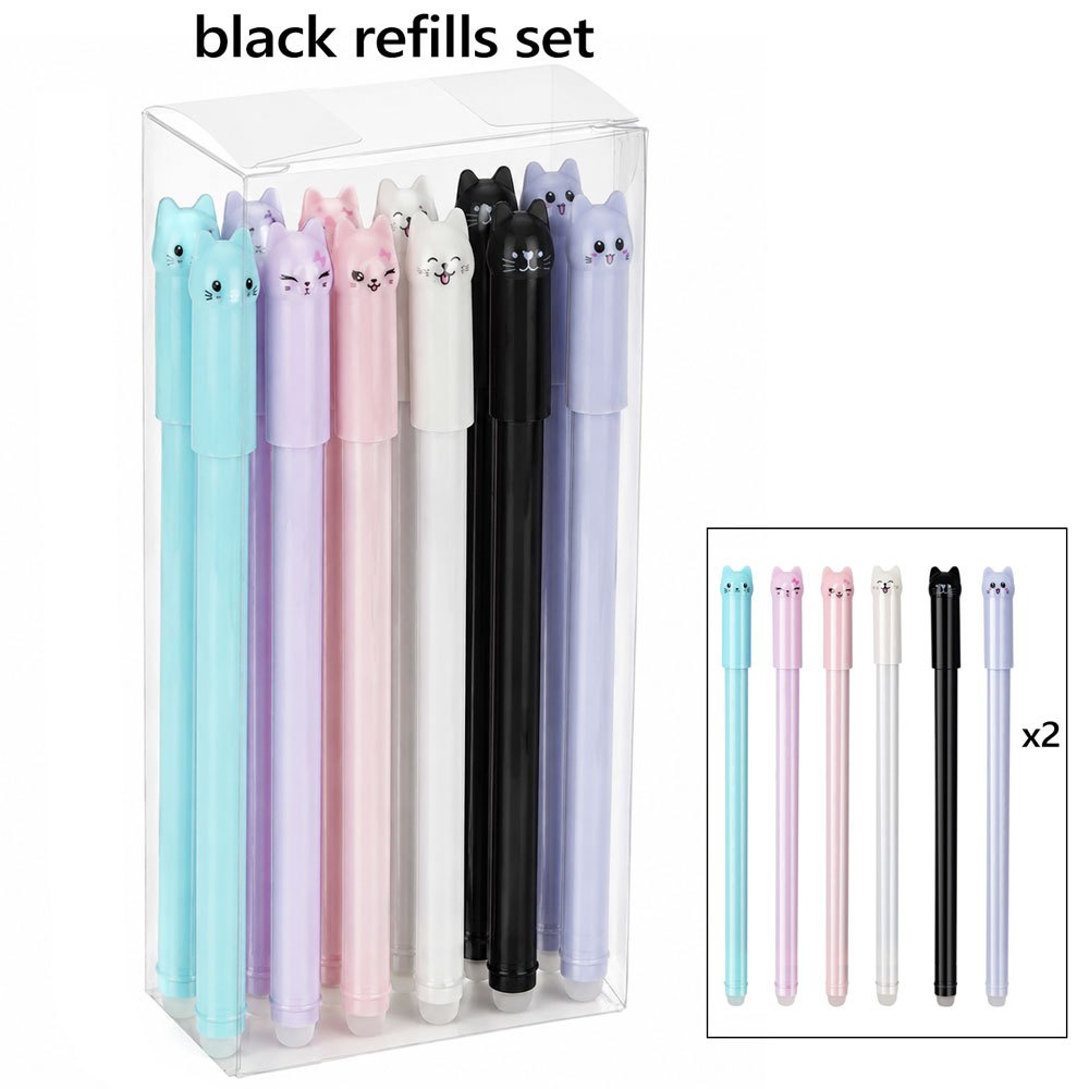 TEMU Instruments d'écriture fins Rentrée scolaire Lot de 12 stylos effaçables Chat 0,5 mm Stylo gel Fait disparaître les erreurs, Convient pour