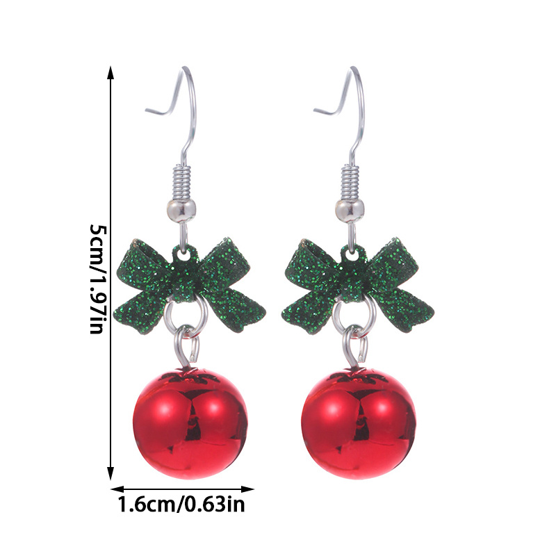 Long Green Bow Red Circle Earrings, Christmas Ornament Gift
