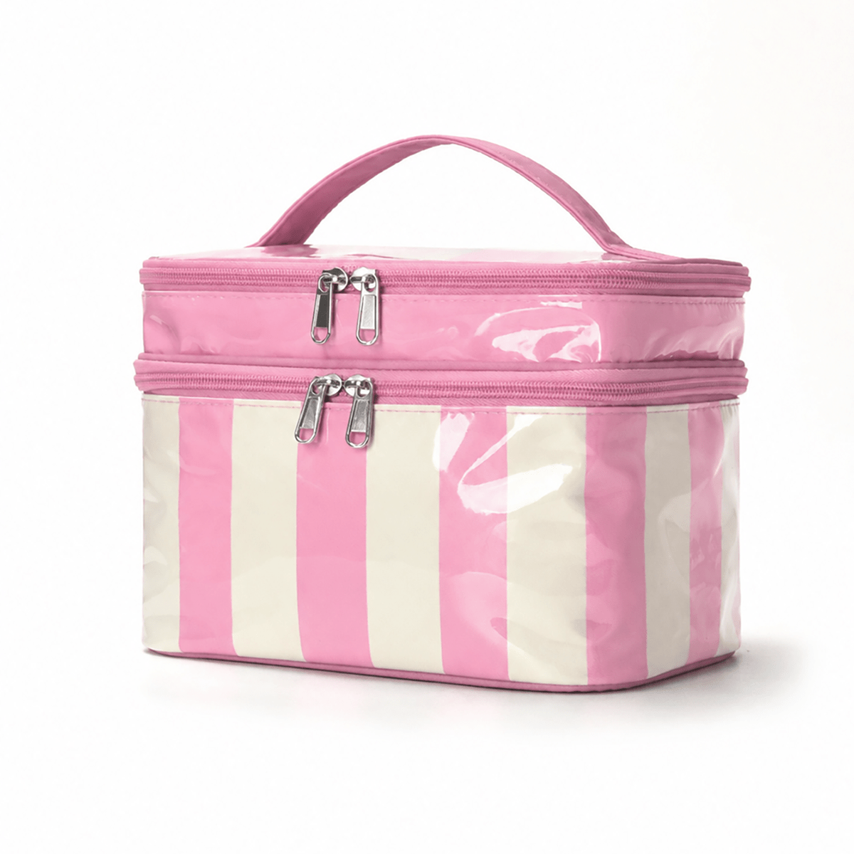 TEMU Women'-layer Handheld Makeup Bag, Portable For Travel, Large-capacity Storage Bag, Cosmetic Pouch, Striped Toiletry Bag, Storage Box For
