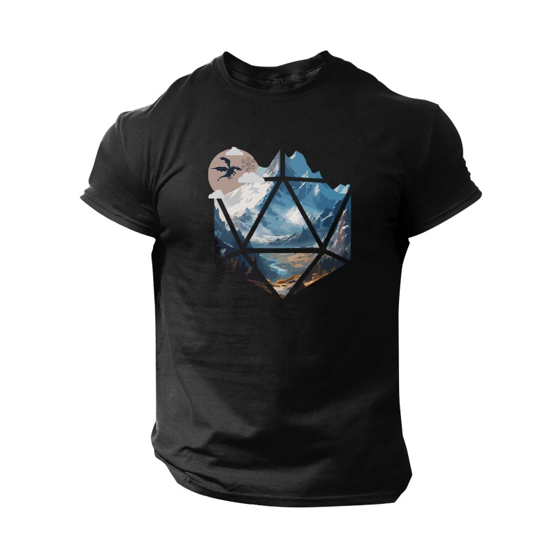 

Men's Short-sleeved T-shirts Featuring Dragon And Mountain Designs, Spring And Summer.