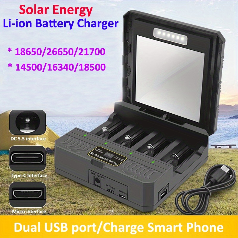 Caricabatterie USB A 4 Slot Per Batterie 14500/16340/18350/26650 | 5V/2A, Protezione IC, Indicatore LED Rosso/Verde