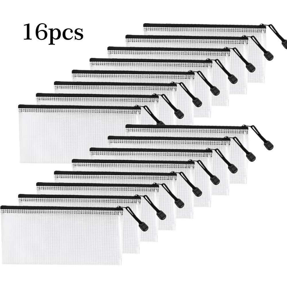 TEMU 16pcs Sacs de Rangement en avec Fermeture Éclair - Taille Petite /Chèque - Idéal pour , , les Papiers et de Voyage - Noir