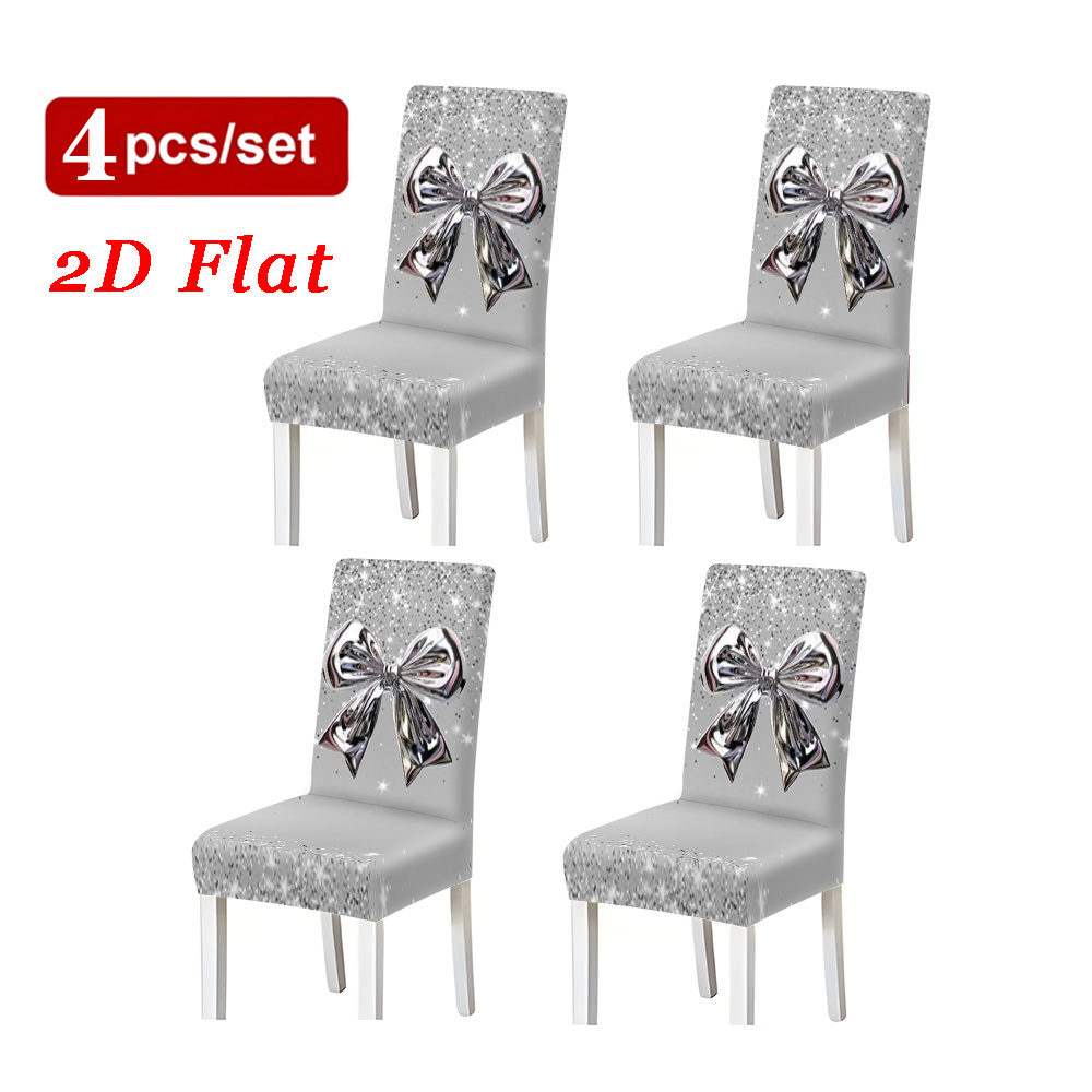 TEMU Lot de 2/4 housses de chaise extensibles/housses de à motif nœud pailleté argenté, amovibles et réutilisables, adaptées pour les réunions de