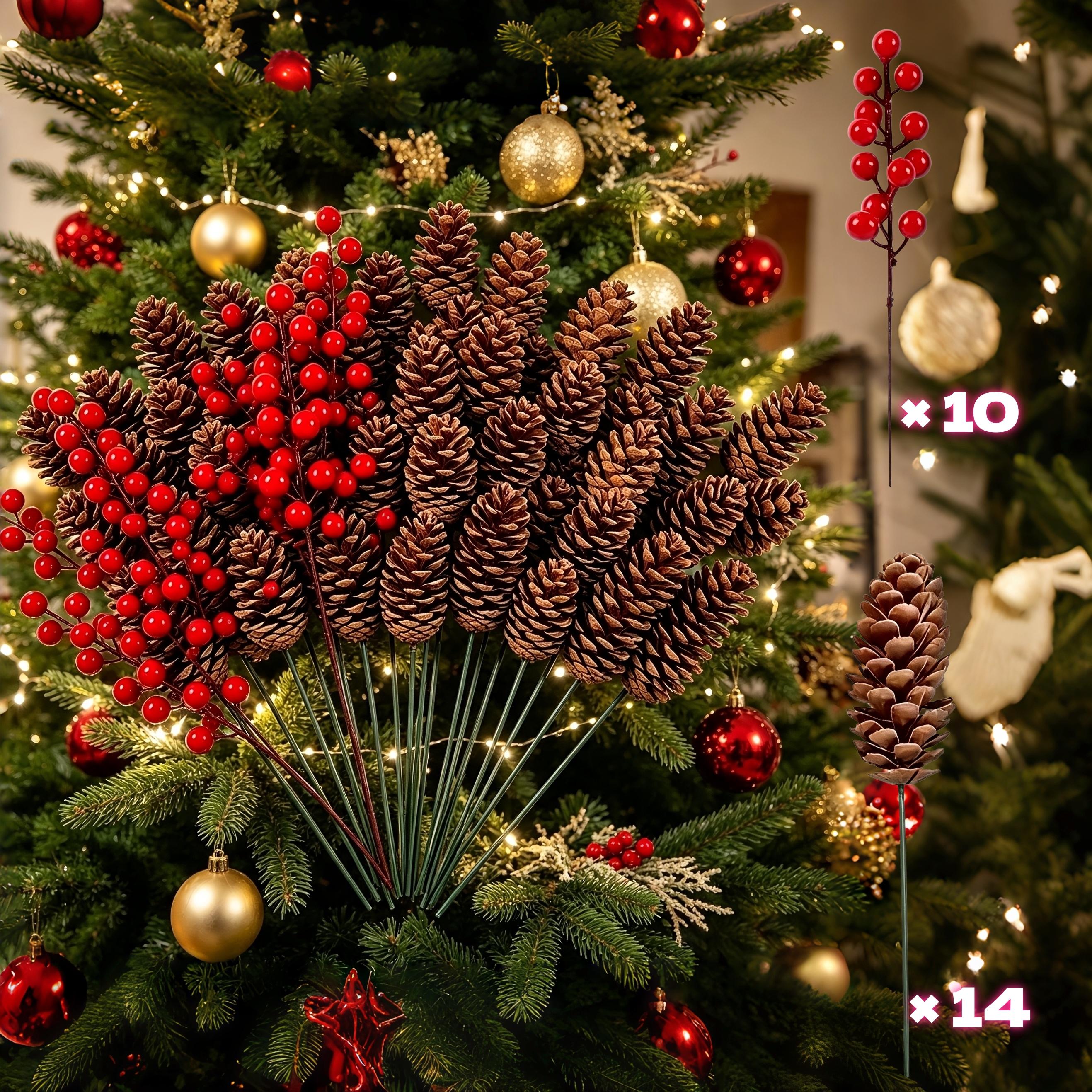 TEMU Lot de 24 ornements de et de rouges | Décorations réalistes en plastique pour branches de sapin de Noël | Centres de table pour mariage d'hiver