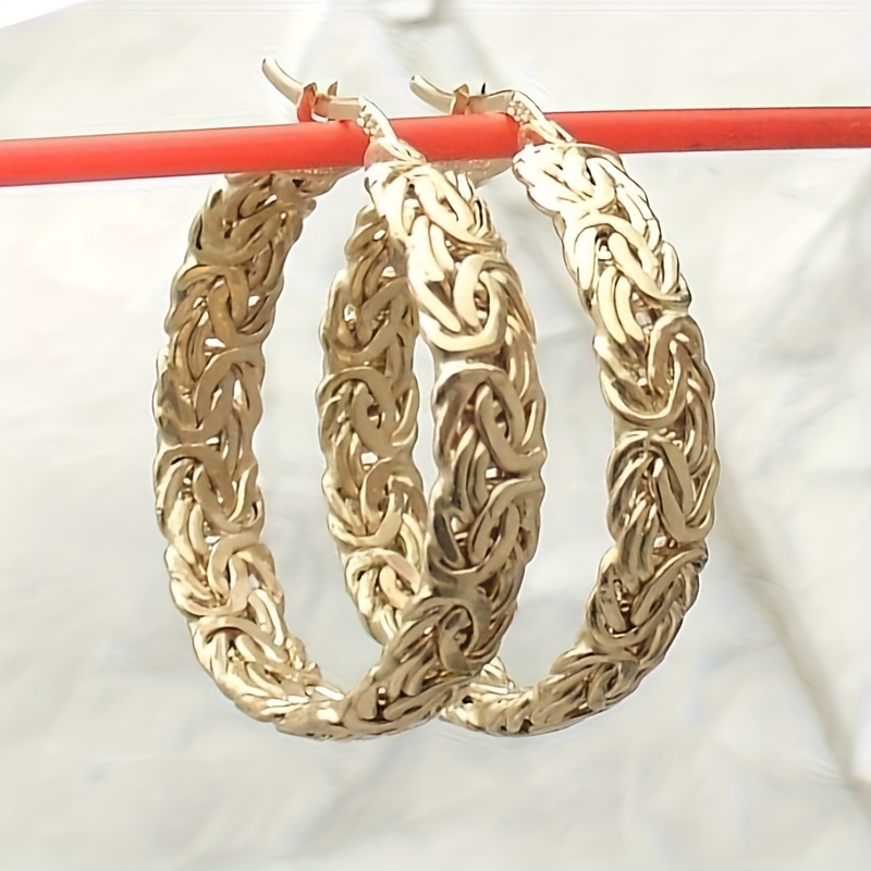 TEMU 1 Paire de Boucles d'Oreilles Vintage Irrégulières Torsadées Enchevêtrées pour Femmes Mode Boucles d'Oreilles Cercle Doré Bijoux