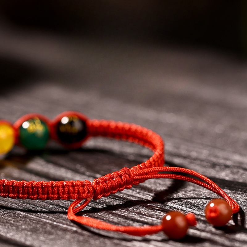 Bohemian Style Adjustable Red Rope Bracelet with Multicolored Beads