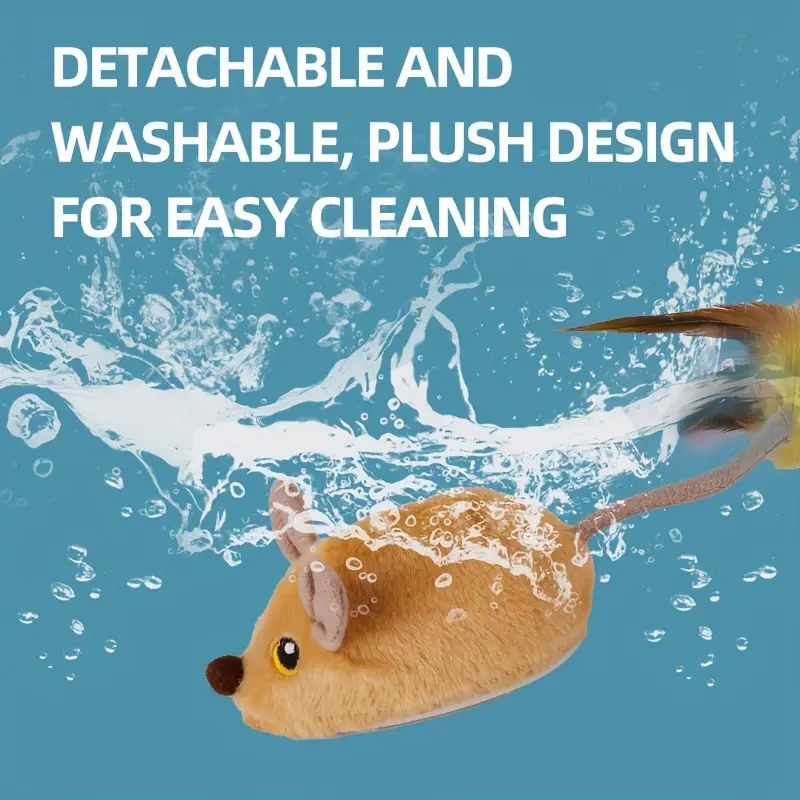 interactive plush cat toy with realistic sounds led lights auto obstacle avoidance rechargeable feather tail fun for cats details 2