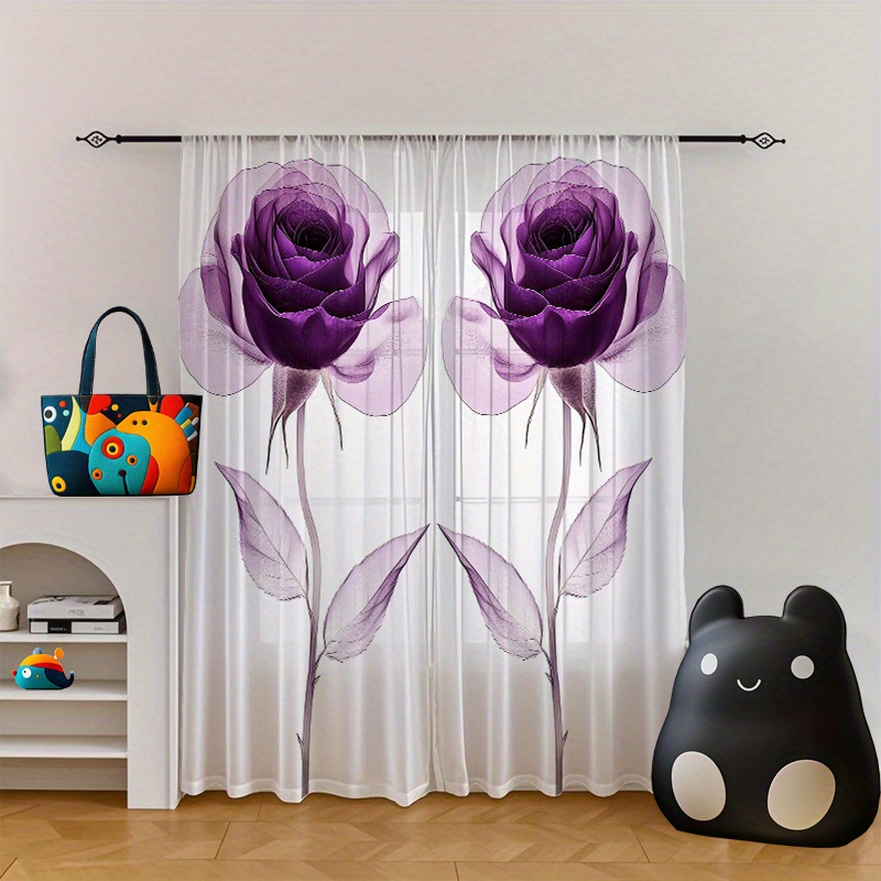 TEMU 2 rideaux imprimés, festifs, cadeau, décoration de mariage, rideaux de fenêtre, décoration de fenêtre transparente rose violette , décoration de