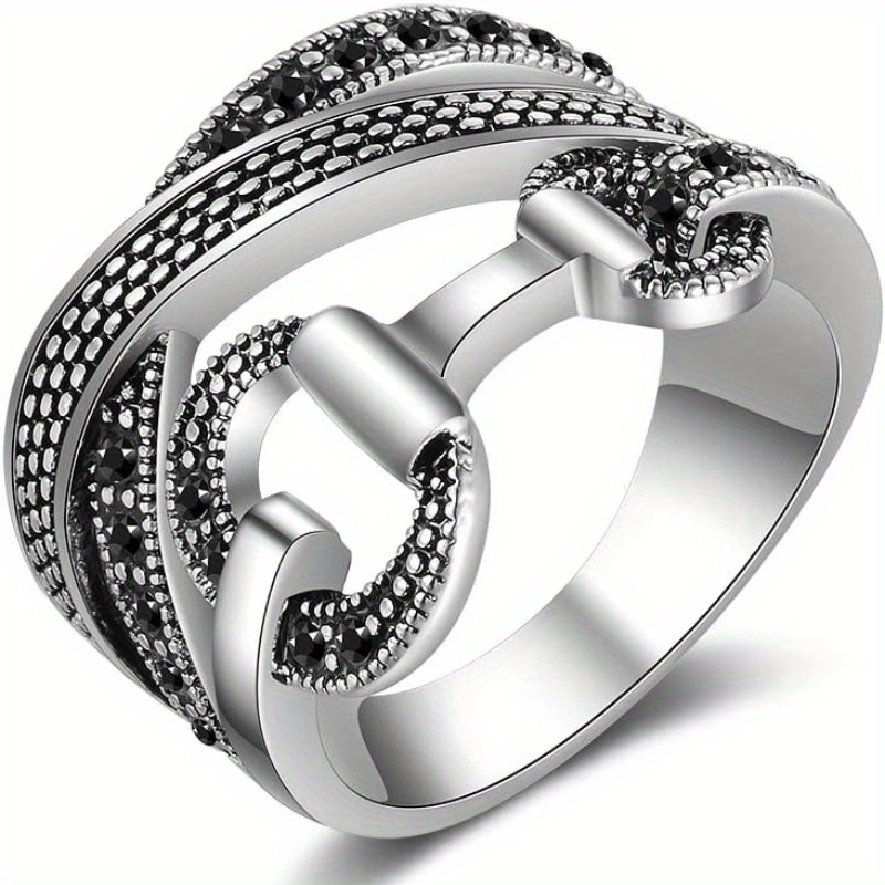 Luxury Retro Creative Irregular Line Design Inlaid With Synthetic Cubic Zirconiaia Rings For And For Man Daily Leisure Vacation Party Banquet Hip-hop Rings Festival Jewelry Accessor, For Teenager