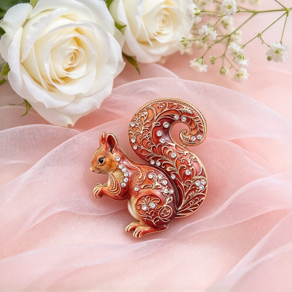 TEMU Vintage Squirrel Brooch Enamel Rhinestone Animal Brooch Unisex Clothing Accessory Fall Winter Outfit Decoration Ideal Gift For Men Women