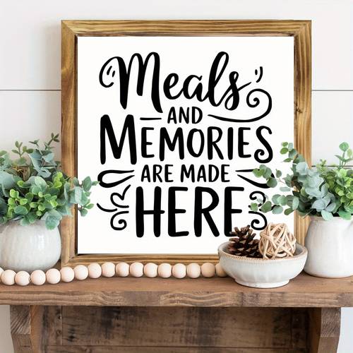 1pc rustic wooden meals and memories are wall decor for kitchen bathroom or living room farmhouse style home accent 8x8 inch housewarming gift kitchen decor