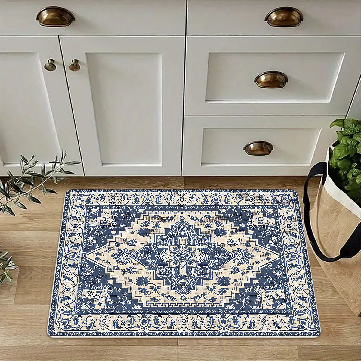 TEMU 1pc, 2d Flat Retro Persian Style Geometric Print Anti-fatigue Kitchen Mat, Non-slip Water-absorbent Runner, Easy Washable, Suitable For Indoor