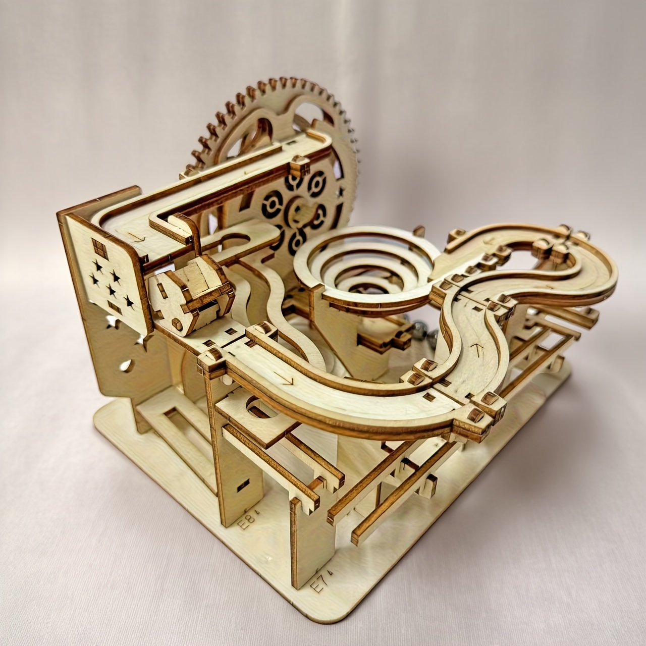 Image of Wooden 3d Puzzle Kit With Track Building Set, Gears, Ramps & Steel Marbles - No Screws Required, Manual Operation, Durable Wooden Pieces