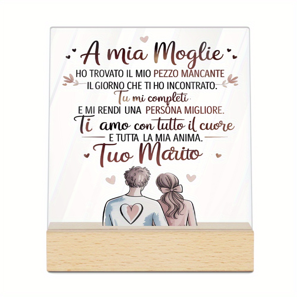 TEMU 2d Flat Acrylic Italian Ornament For Wife, Conveying The Love Of "you Are The Piece Of My Life" With Gradient Floral Font And Couple's Back View