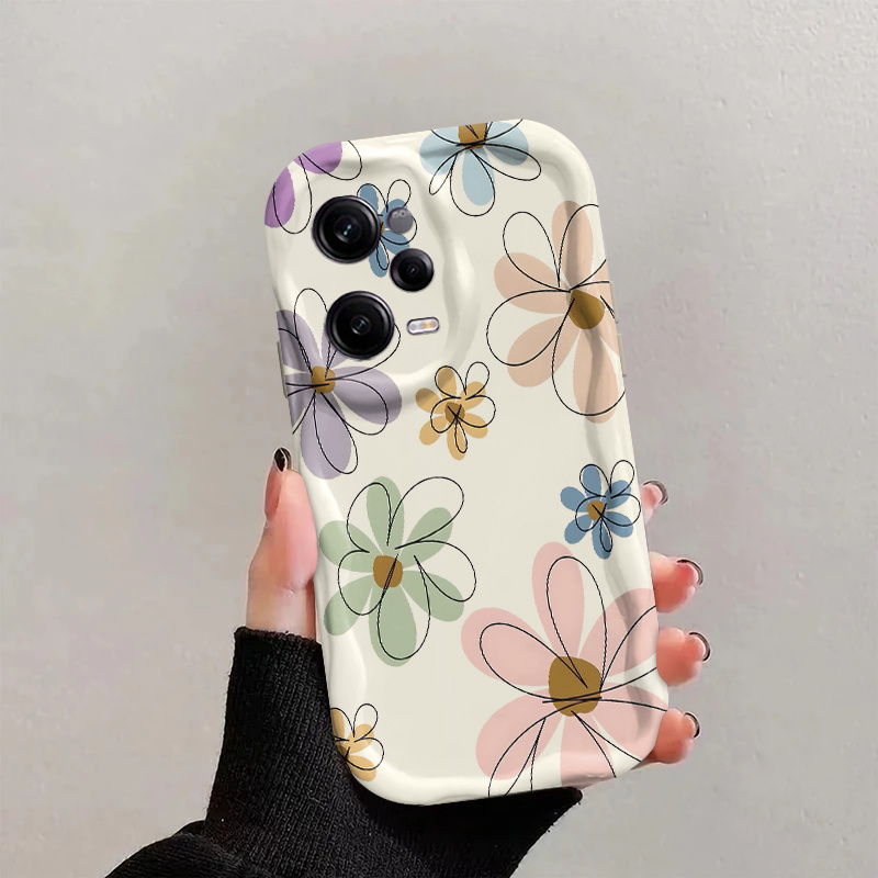 TEMU Phone Case - A Phone Case Featuring A Easy Line Art Design With Colorful Flowers, Set Against A Background, Designed For For Xiaomi And Redmi