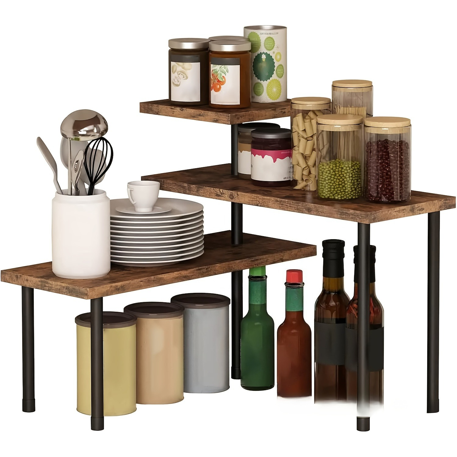 TEMU Multi-functional Three-tier Spice Rack, Rotating Storage Spice Rack Made Of Wood, Shelves Storage, Storage Shelf, Stackable Shelves, Home