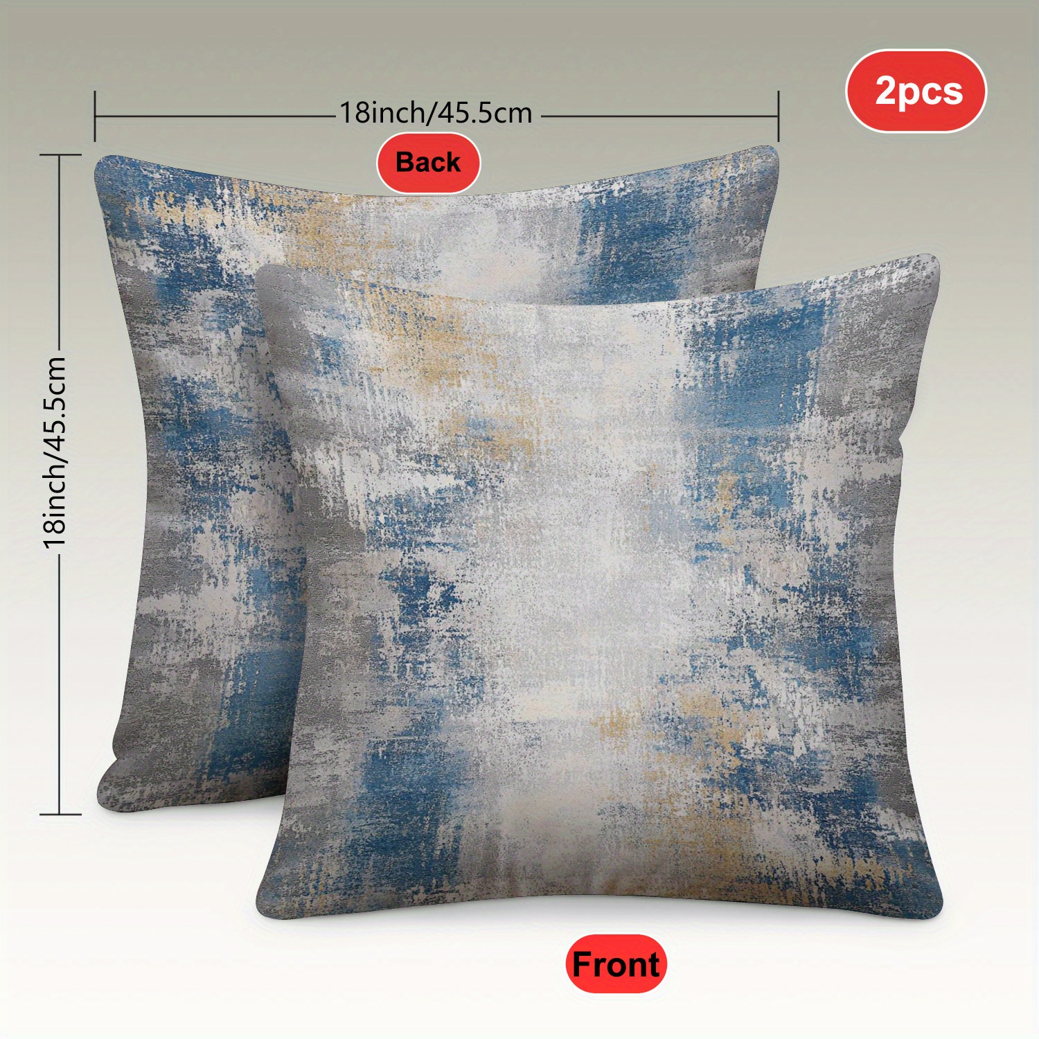 TEMU 2pcs Set Short Plush Fabric Blue-gray-golden Distressed Print Throw Pillow Covers, Featuring Modern Artistic Style Double-sided Design 18in*18in