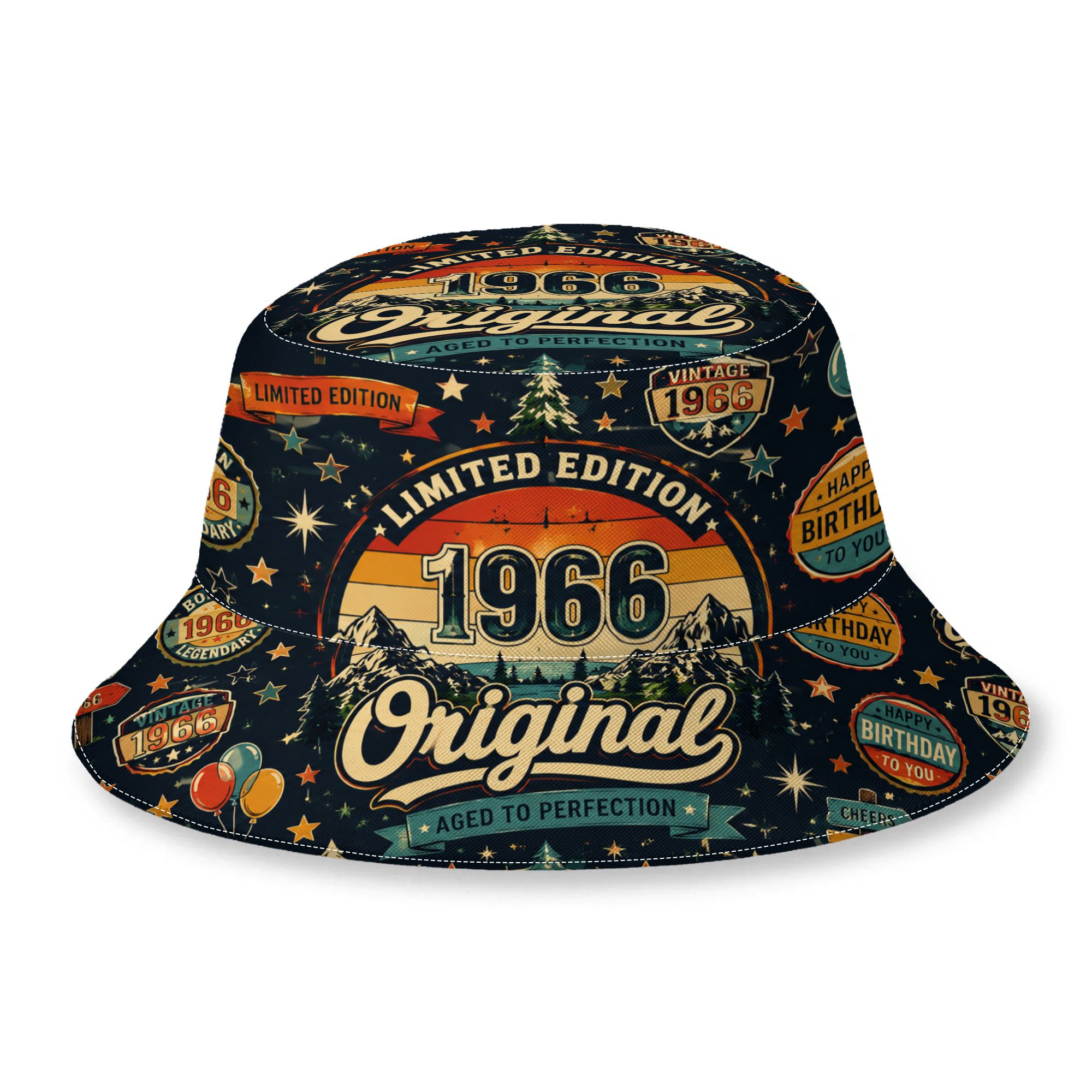 TEMU 1pc Edition Original 1966 Vintage 60th Birthday Man Funny Print Bucket Hat, Unisex Outdoor Casual Full Print Bucket Hat, Summer Beach Casual Hat