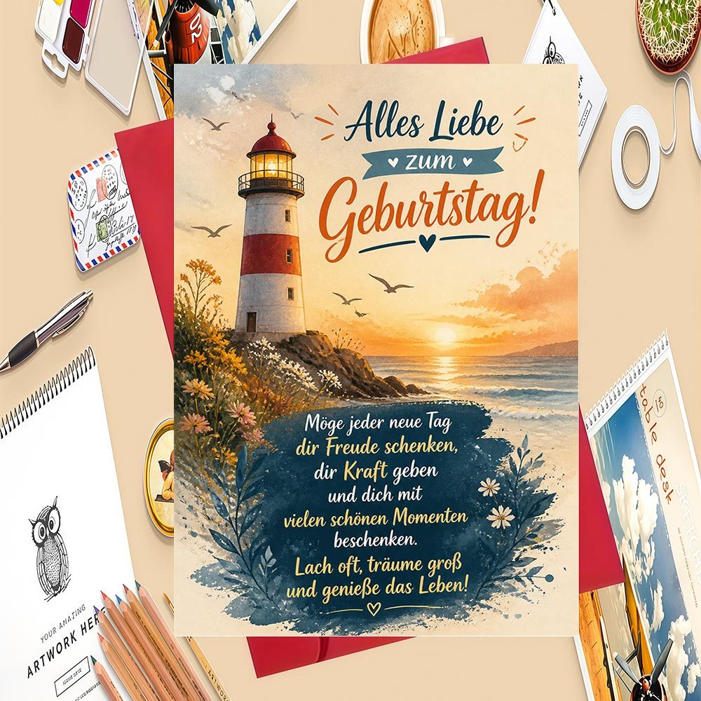 TEMU 1 Set -Geburtstagskarte für Erwachsene, ideales Geschenk für Meeresliebende Freunde zum Geburtstag, Ausdrücken Sie Wünsche nach Freude und