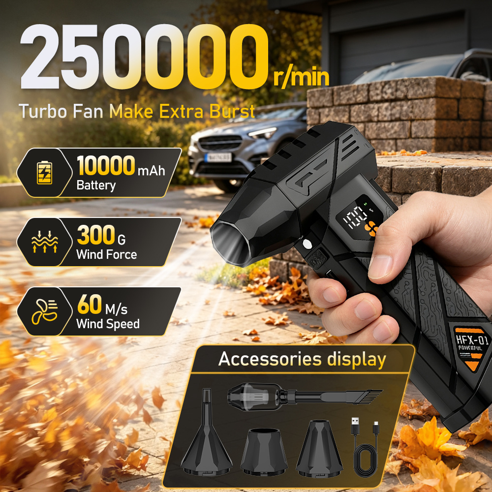 TEMU 2-in-1 Portable Car Blower & Vacuum Cleaner With Brushless Turbo, Electric Compressed Air Duster Suitable For Snow Blowing, Pc Dust Removal,