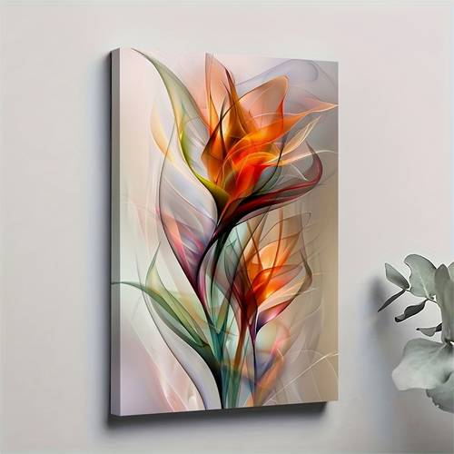 2d flat 1pc modern abstract floral canvas wall art vibrant and colorful flower painting with solid wood frame 11 81x17 72 inches for living room decor and new year celebrations ready to hang artwork with hooks 2d flat room