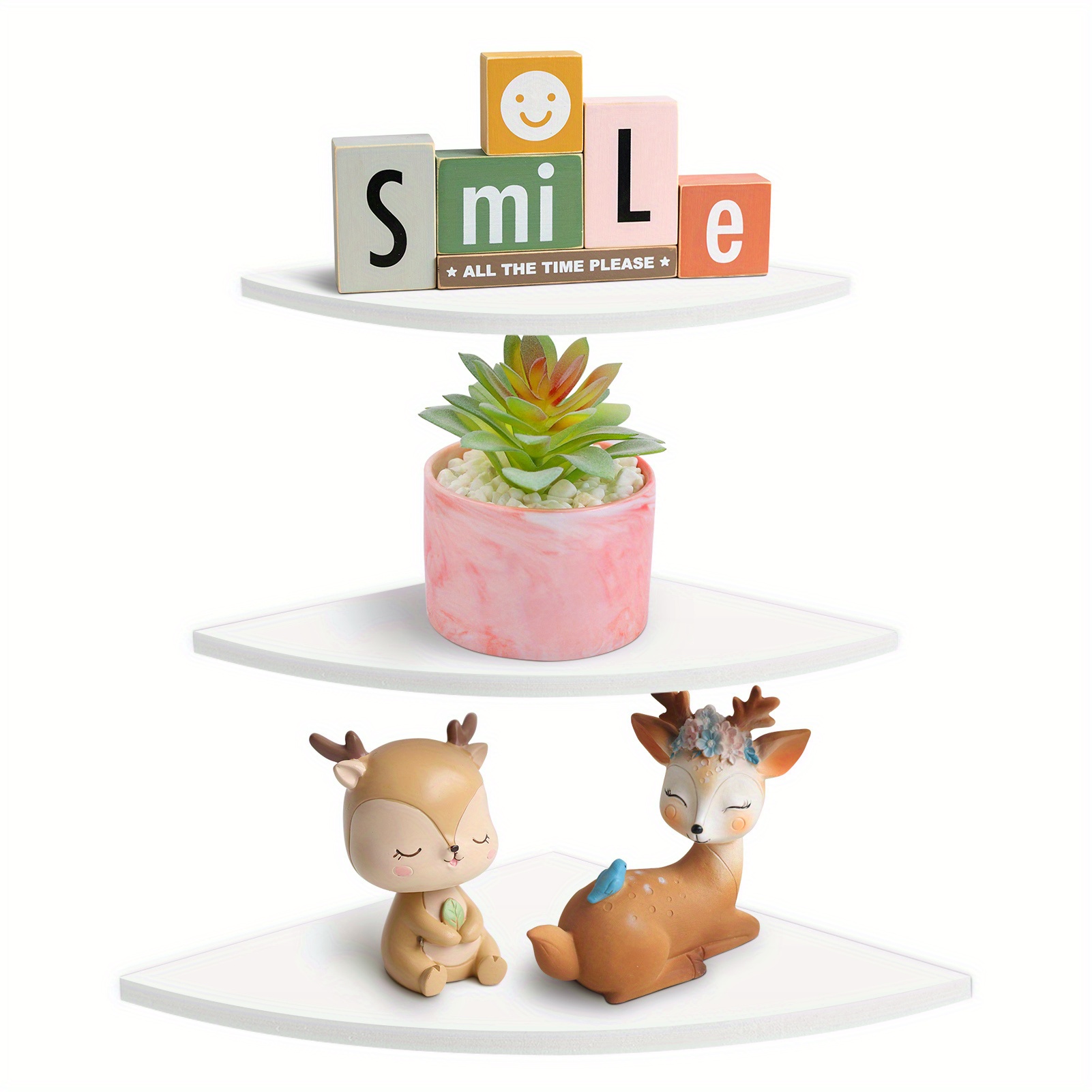 TEMU Fan- Shape Shelf, Wall Mount Floating Corner Shelf, Storage Shelves, Bookshelf, Display Racks For Home/ Office Decoration 3pcs/ Set