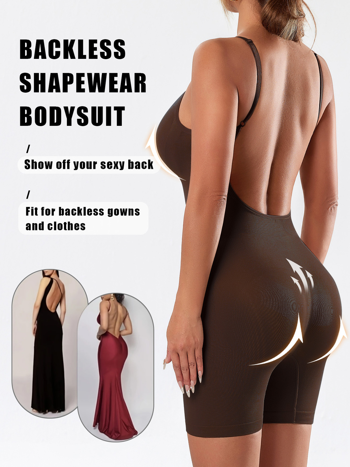 1pc CELILIN Women's Full Backless Shaping Bodysuit - Medium Support Tummy Control Butt Lifter, Seamless One-Piece Suit, Breathable Lightweight for Yoga, Gym & Casual Attire, Machine Washable Solid Color (No Chest Padding)