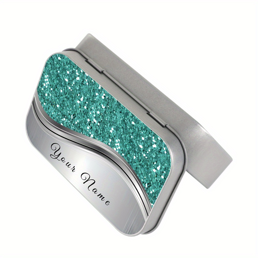 Personalized Glitter Name Text Metal Hinged Tin Box