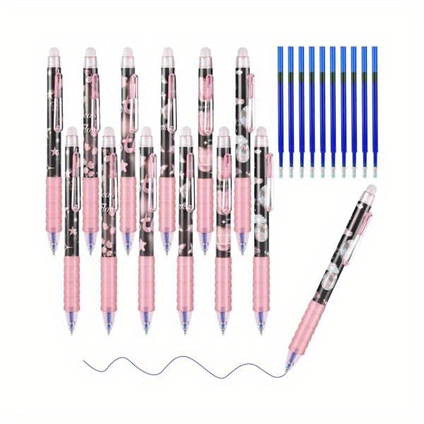 18pcs erasable gel pens, 4pcs blue & 4pcs black ink pens & 10pcs black refills, cute retractable pen with eraser, 0. 5mm fine point, for   puzzles ( blue), ink gel pens, cute pens bulk, pen, needle tip pens, fancy pen Product details 10