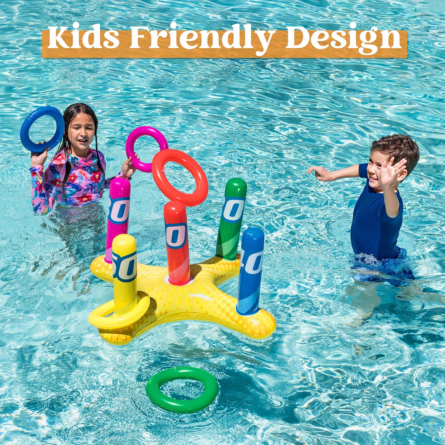 2 Sets Inflatable Pool Toss Game Combo Set Includes Ring Toss & Corn-Toss Game Floating Swimming Pool Party Games & Activities for Kids Adults Summer Party Fun