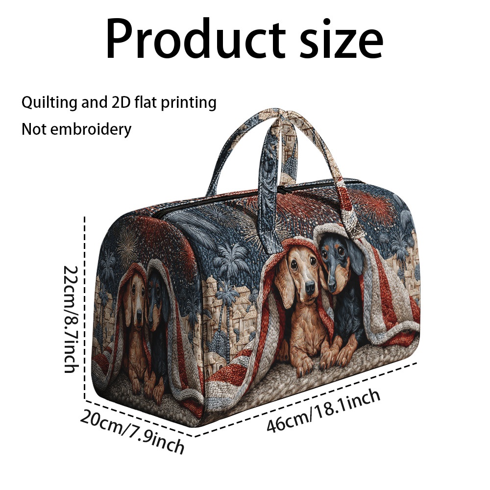 TEMU 1pc Ridesay Dachshund Print Quilted Travel Duffle Bag - Portable Suitable For Outdoor Trips, Short Stays, Gym & Picnic, Quilted Polyester