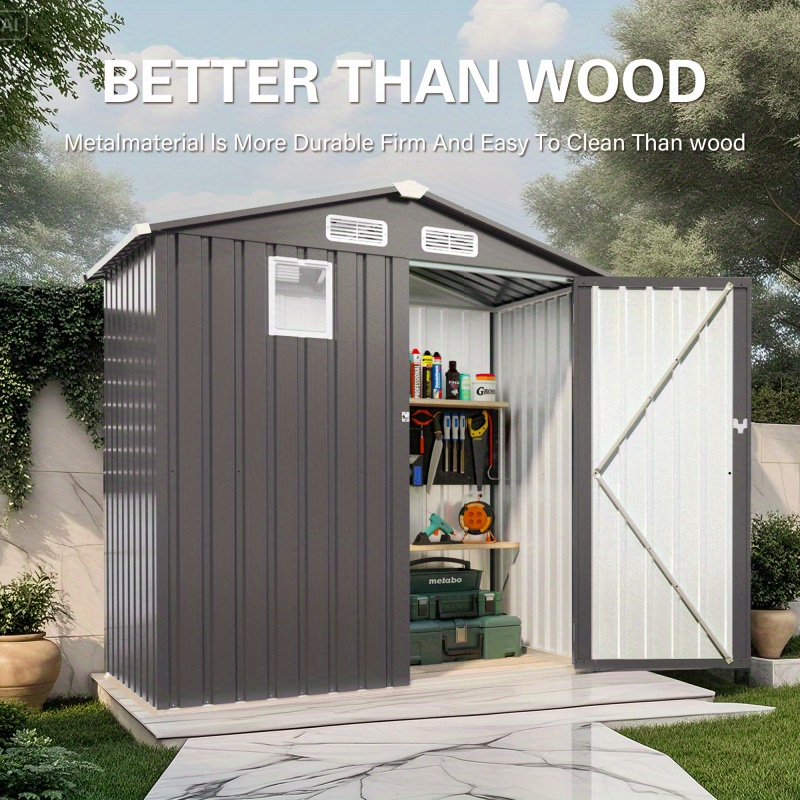 6x3.5ft Heavy-Duty Outdoor metal storage shed with Lockable Door & Window, High Quality Peaked Roof - Compact Tool Shed for Garden, Backyard, Patio, Bike, Lawn Equipment - Durable Metal Construction in Gray/ (Lock Not Included), Backyard Organization, Functional Design, Weatherresistant Build, DIY Enthusiasts