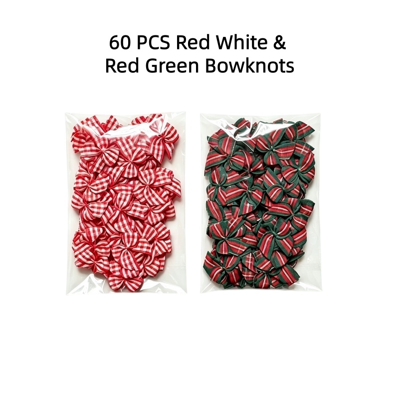TEMU Confezione da 60 pezzi 60 mini fiocchi a nastro a quadri bufalo - Fiocchi a nodo scozzesi assortiti adatti per ornamenti per albero di Natale,
