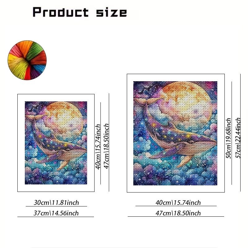 TEMU 【商品名】ジーギャラクシーホエールのクロスステッチキット。キャンバス素材を使用し、様々なサイズでご用意。鮮やかな星空のホエールデザインが特徴で、デーや母の日のギフトに最適です。