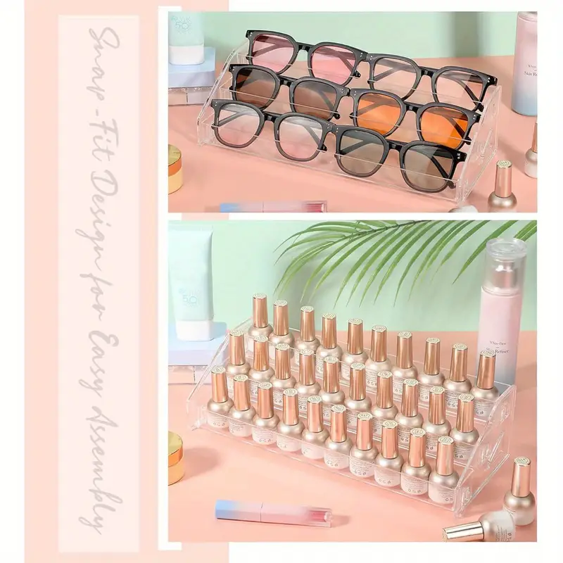2pcs clear organizer space saving vertical storage for glasses fashion glasses nail polish essential oils makeup bathroom office no assembly needed easy insertion vanity accessory threelayer organizer acrylic material Product details 5