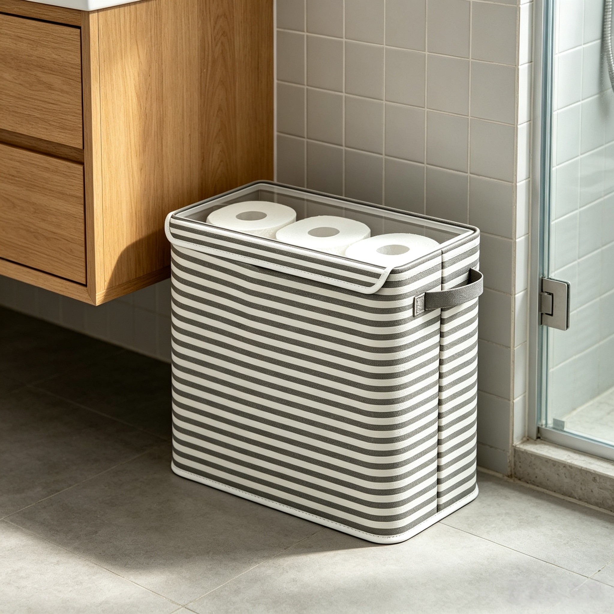 TEMU Toilet Paper Holder, Capacity 12 Rolls, Side Handles And Lids Foldable Fabric Basket, Independent Bathroom Tissue Organizer, For Storing Toilet