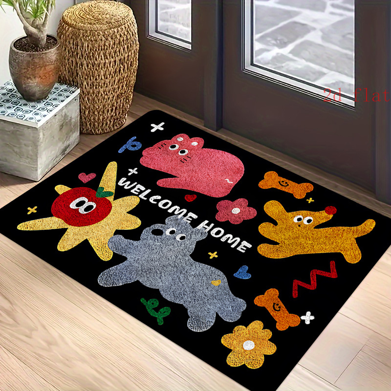 TEMU 2d Fiat 1pc Cartoon Animal "welcome Home" Doormat, Soft And Durable, Machine Washable And Easy To Clean, Suitable For , Ideal For Parties And