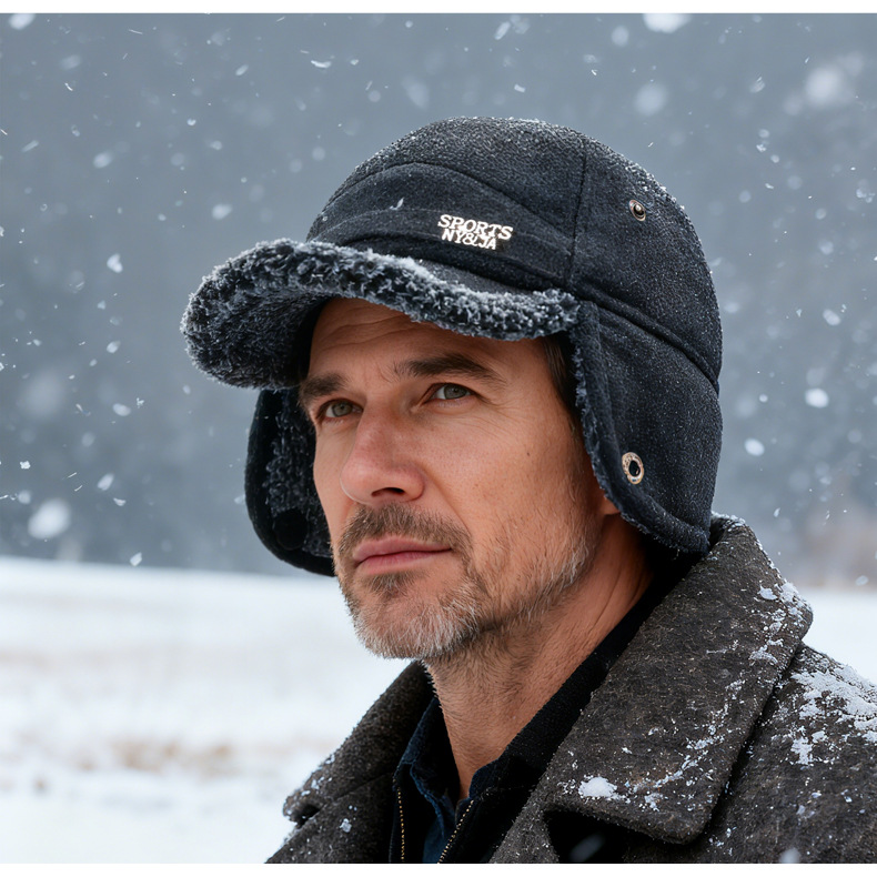 Bonnet Homme -Vent Thermique avec Protège-Oreilles - Bonnet d'Hiver avec Couverture Complète des Oreilles, Tissu Durable pour le Froid Extérieur, Lavable à la Main - Sans Couverture Visage/Masque (Compatible avec Masques si Nécessaire) pour Ski et Usage Quotidien - Style Tendance