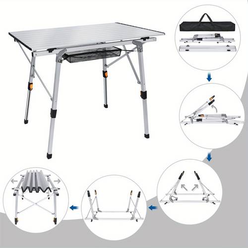 aluminium klapptisch campingtisch, 90 x 52 cm, höhenverstellbarer mit tragtasche für picknick outdoor