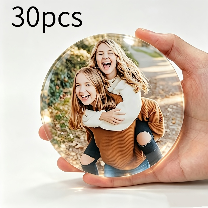 TEMU 30pcs Personalized Custom Photo Acrylic Coasters, Round Or Square. Heat-resistant And Non-slip Coasters Support Photo And Printing, Decor Gift