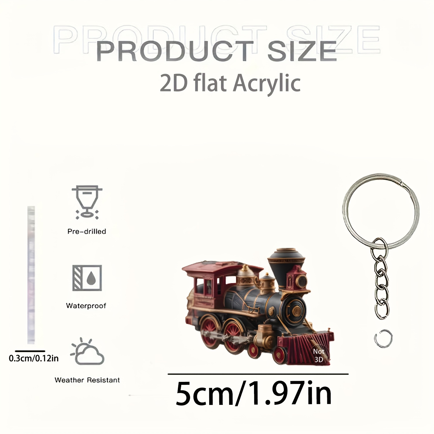 TEMU 2d Flat, 2d Flat Retro Train Carriage Keychain| Elegant Acrylic And Iron Decorative Accessories With Golden Accents, Perfect For Car Rearview
