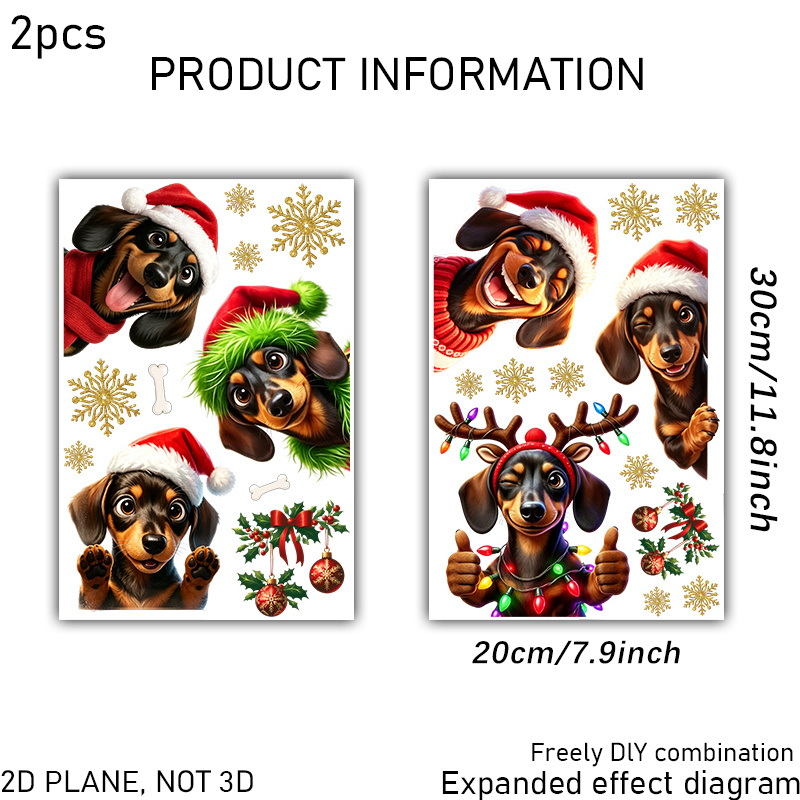 TEMU 2pcs/set, Dachshund Christmas-themed Window Cling Stickers, Double-sided And , Featuring Designs Such As Peeking Out The Window, Doing A , And A