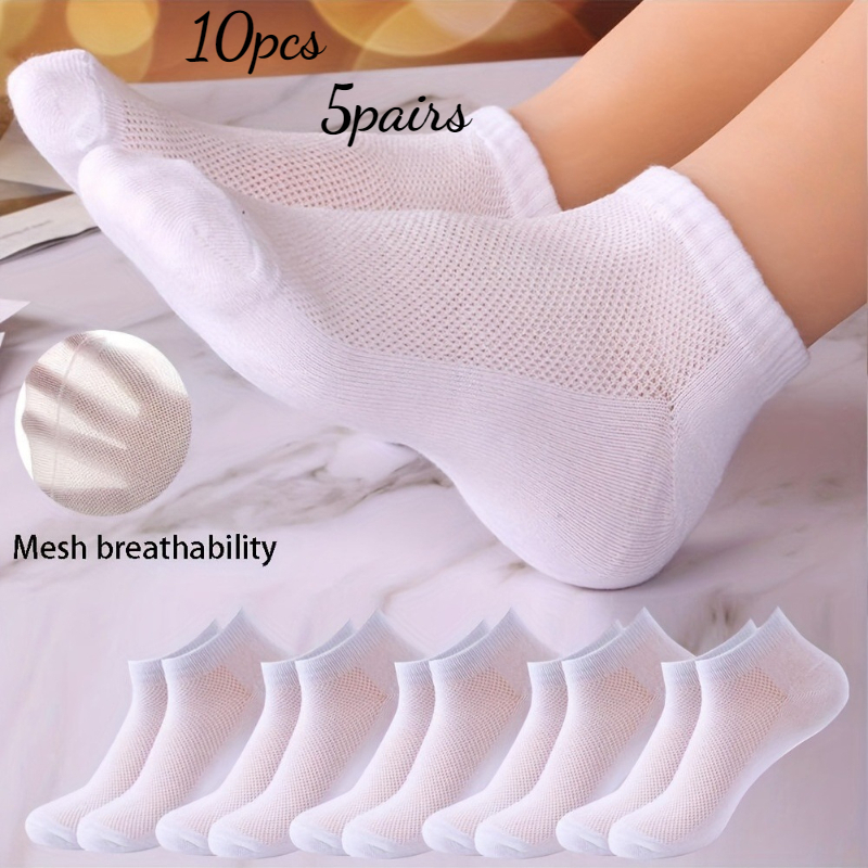 5 Pairs Women's Summer Mesh Breathable Boat Socks, Classic Versatile Low-cut Short Socks