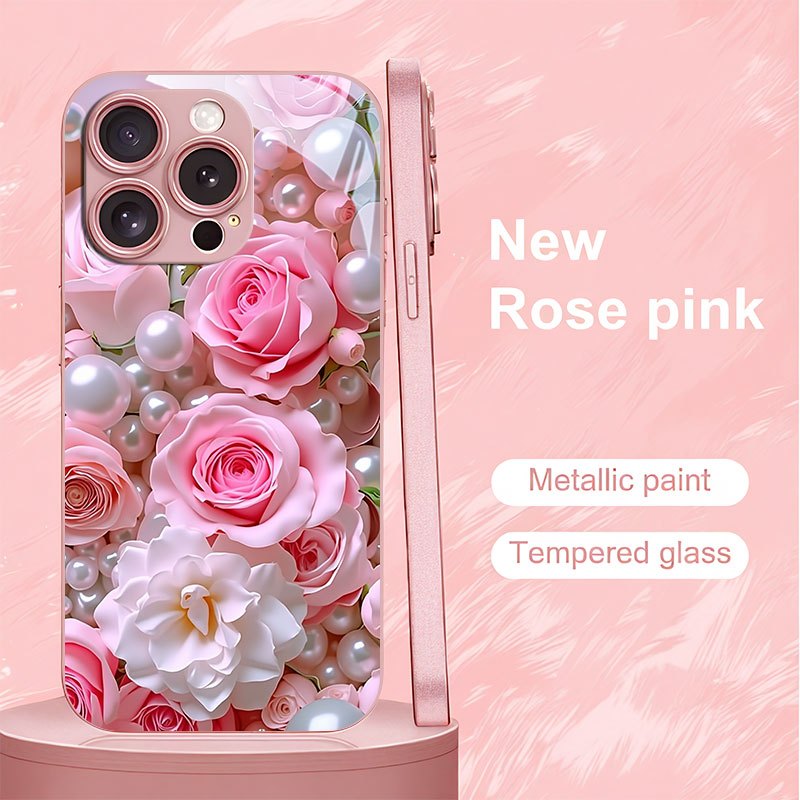 TEMU Phone Case - Pink Print Women's Elegant Floral Pattern Phone Case For Iphone 16/16pro/16promax/16plus/15/15plus/15pro/15promax,